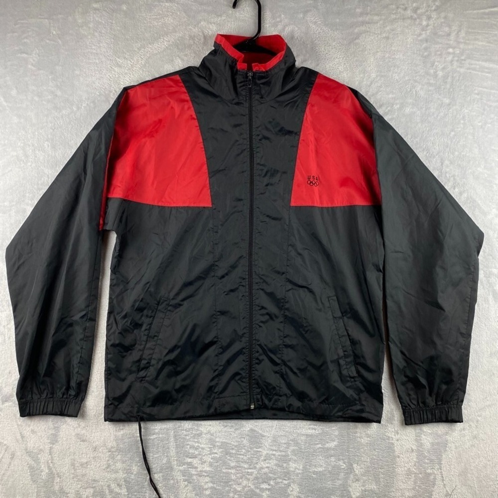 Vintage USA Olympics Jacket Mens Small Black Red Colorblock 90s JC Penney Vented